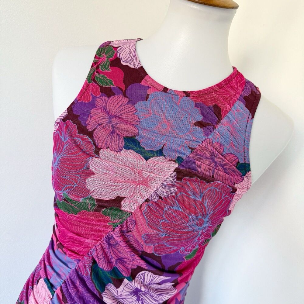 NEW NWT MINKPINK Women's Lexie Mesh Midi Dress Sleeveless Ruched Stretch S Small - Picture 6 of 16